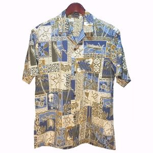 Royal Creation Blue Green Hawaiian Shirt Size M